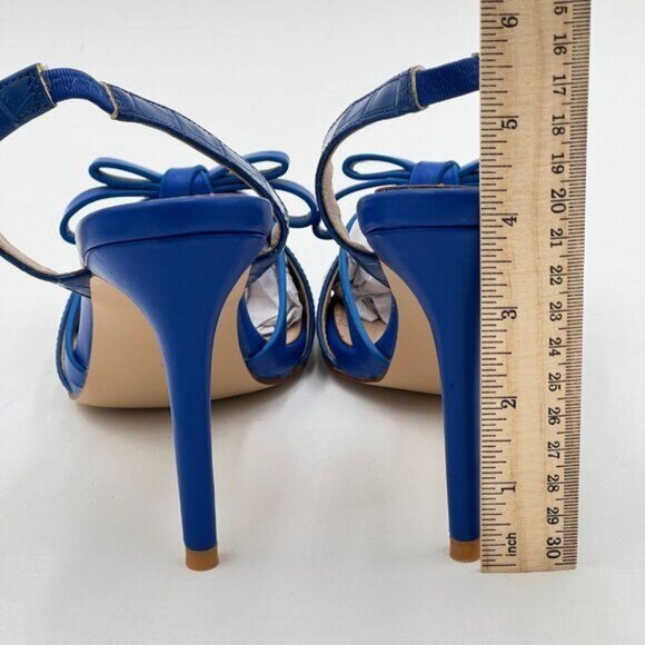 Blue Women Open Toe Bow Sandals High Heel Slingbacks Braid Ball Dance Party Shoe - Picture 4 of 7